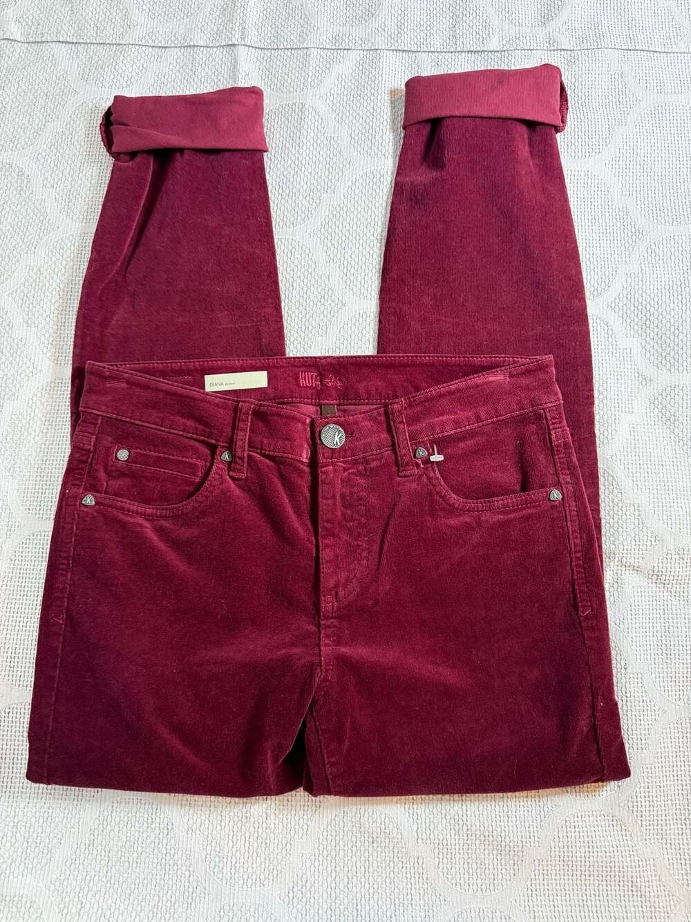 Kut From The Kloth Diana Skinny Burgundy Corduroy Pants Size 2